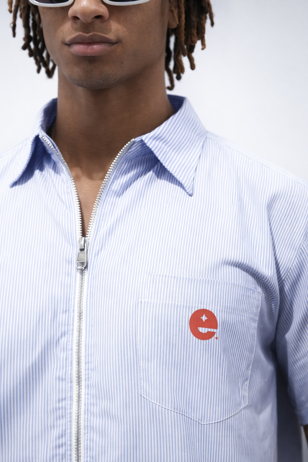 Blue Striped Full-Zip Shirt view 2